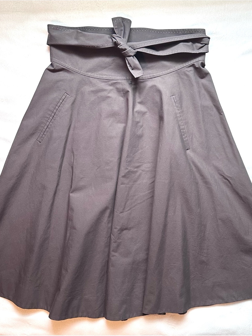 Charles Nolan NY Stone Gray Full Wrap Midi Skirt 2 Tie Belt A-line Flare Pockets